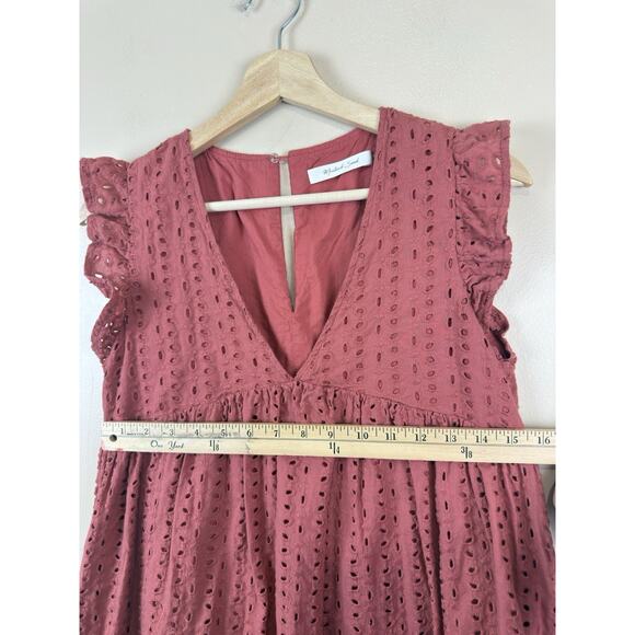 Mustard Seed Rust Eyelet Romper Dress Women’s S Terracotta Ruffle Boho Playsuit - Picture 13 of 16